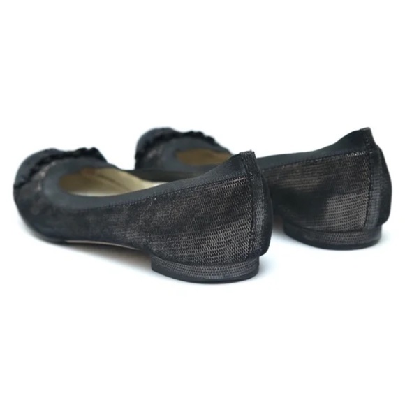 CHANEL Ballet Flats Ruffles Metallic Black Copper CC Logo Stretch Spirit Sz 39.5 - Picture 8 of 10